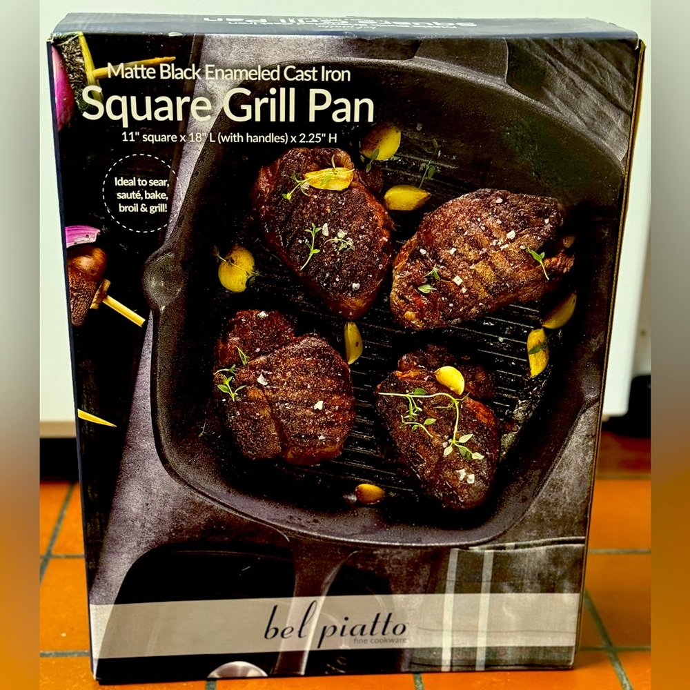 Matt Black Enameled Cast Iron SQUARE GRILL PAN